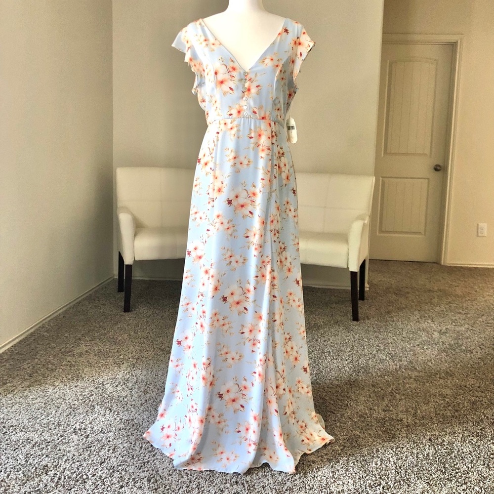 NWT Gorgeous Evening Light Blue Maxi Boho Dress - Picture 2 of 9
